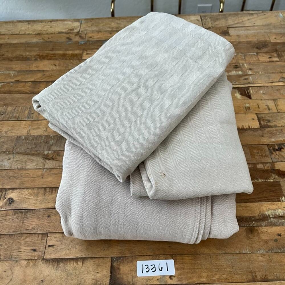 Vintage Modern Thomas O'Brien Duvet Cover Set 3 Piece Beige Herringbone - Picture 15 of 15